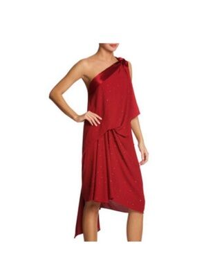BCBGMaxAzria One-Shoulder Ruby Red Draped Asymmetric Dress